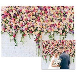 White Brick Rose Background Flower Spring Wedding Party Decor Photography Decor